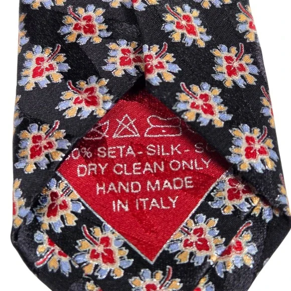Brioni Silk Necktie Mens Black Floral Geometric Hand Made Italy D060404 Long